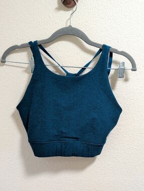 Beyond Yoga Teal Blue Cropped Sports Bra with Crisscross Straps